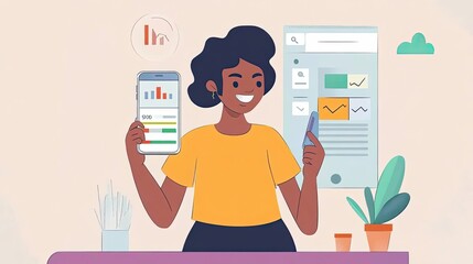 Poster - A woman reviewing business data on a smartphone
