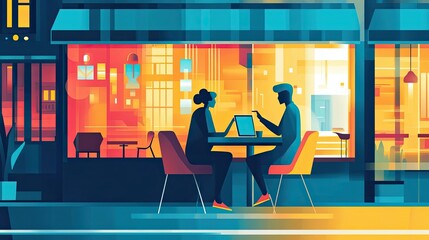Poster - Two Silhouettes Sitting at a Table in a Restaurant
