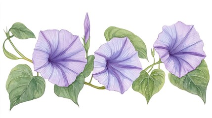 Watercolor clipart of a single morning glory flower, isolate on white background