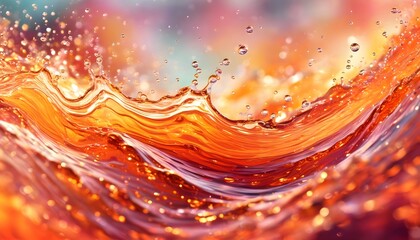 Wall Mural - Vibrant orange liquid splash with sparkling droplets, creating an energetic and colorful abstract backdrop