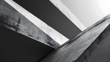 Poster - Minimalist black and white photograph of an abstract concrete structure with geometric shapes and lines, showcasing modern architecture and design.