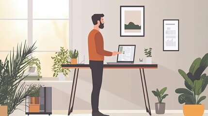 Poster - Man Working at Standing Desk in Modern Office Setting