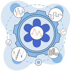 Fototapete - Concept of business growth, financial progress of startup project, statistical research, data analysis, development. Technical analysis, search for information. Work with digital data, analytics