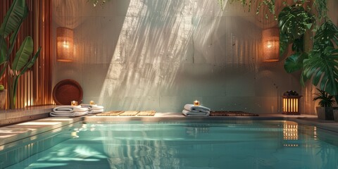 Canvas Print - Spa environment illustrated from behind, emphasizing relaxation and tranquility.