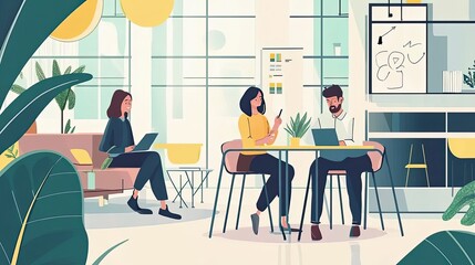 Poster - Three People Working in a Modern Office Setting