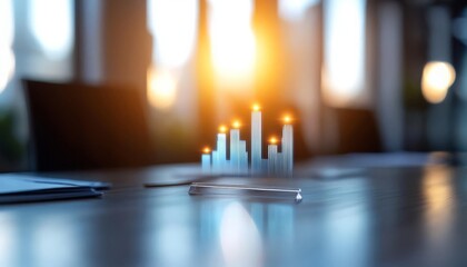 Abstract cityscape model with illuminated skyline on table