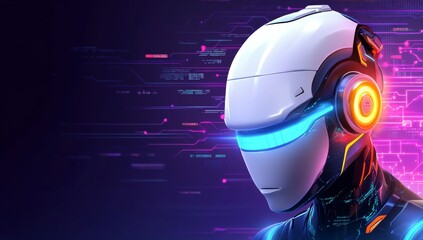 Poster - AI Robot Head with Glowing Circuit Patterns and Data Streams