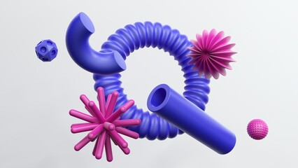 Poster - Collection of plastic abstract geometric elements for design - 3d render.
