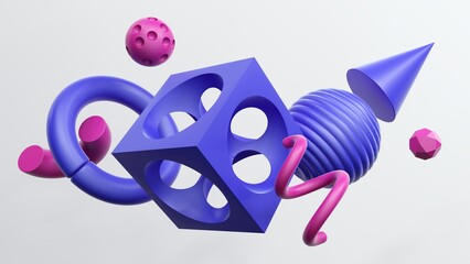 Poster - Collection of plastic abstract geometric elements for design - 3d render.