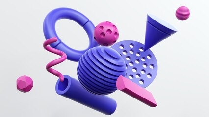 Poster - Collection of plastic abstract geometric elements for design - 3d render.