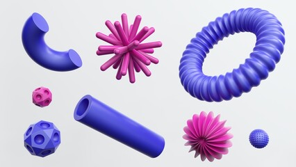 Poster - Collection of plastic abstract geometric elements for design - 3d render.
