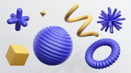 Poster - Collection of plastic abstract geometric elements for design - 3d render.