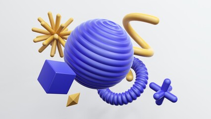 Poster - Collection of plastic abstract geometric elements for design - 3d render.