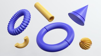 Poster - Collection of plastic abstract geometric elements for design - 3d render.
