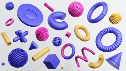 Poster - Collection of plastic abstract geometric elements for design - 3d render.