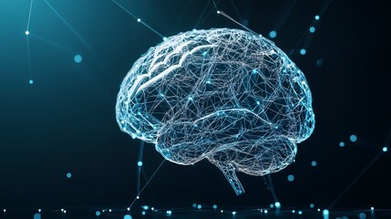 Poster - A digital brain made of light, with AI-powered neural networks connecting around it, symbolizing advanced artificial intelligence