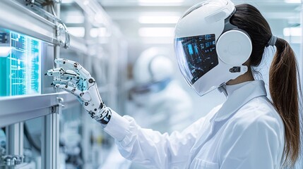 Poster - An AI-powered robotic assistant helping a scientist in a high-tech lab, symbolizing the future of research and innovation