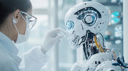 Poster - An AI-powered robotic assistant helping a scientist in a high-tech lab, symbolizing the future of research and innovation