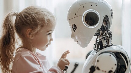 Poster - An AI-powered robot companion interacting with a child, symbolizing AI s role in entertainment and education