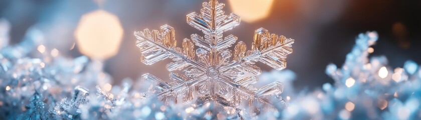 Aufkleber - A delicate snowflake glistens in the light, surrounded by shimmering frost, capturing the essence of winter's beauty and magic.