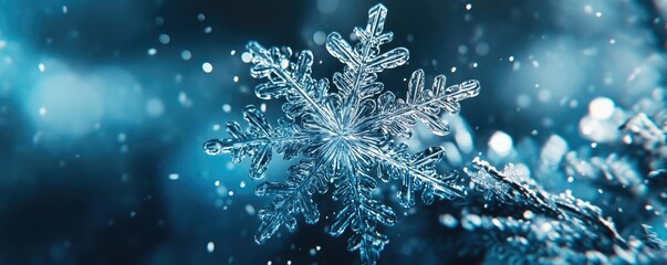 Aufkleber - A close-up view of a unique snowflake glistening in the soft winter light, showcasing intricate patterns and icy beauty.