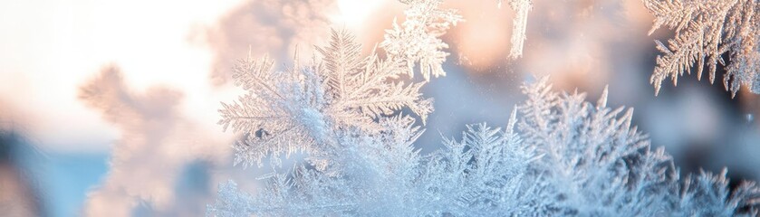 Aufkleber - Close-up view of delicate snowflakes glistening in winter light, showcasing intricate patterns and textures in a serene atmosphere.