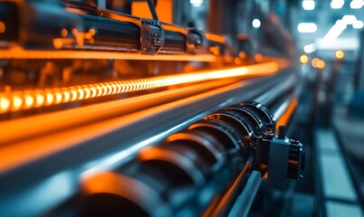 Close-up of Industrial Machinery with Orange Lighting