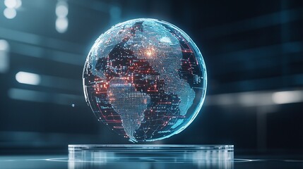 Poster - A glowing AI-powered predictive model visualized as a holographic globe with data points, symbolizing global forecasting and analysis