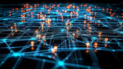 Poster - a glowing ai-powered social network with algorithms visualized as interconnected nodes, symbolizing 