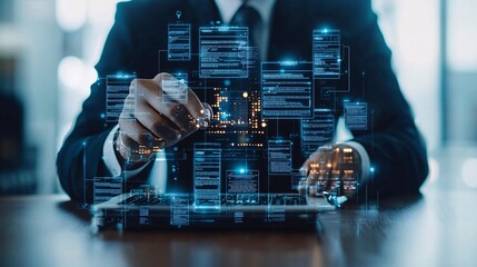 Poster - An AI-powered legal assistant analyzing a case with holographic data displays, symbolizing the future of legal services