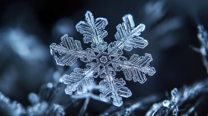 Aufkleber - Intricate and delicate snowflake resting on a frosty surface, showcasing the beauty of winter's unique crystal formations.