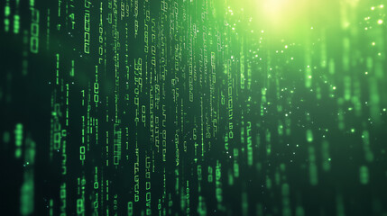 Green digital binary data on computer screen background. Matrix style
