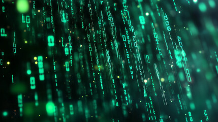 Green digital binary data on computer screen background. Matrix style
