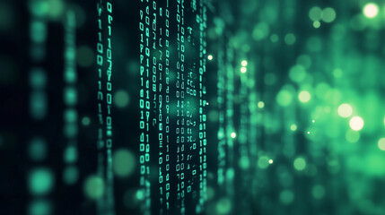 green digital binary data on computer screen background. matrix style