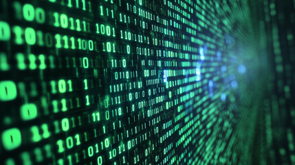 Green digital binary data on computer screen background. Matrix style
