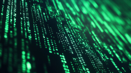 Green digital binary data on computer screen background. Matrix style
