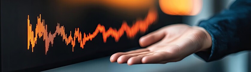 Aufkleber - A hand exhibits an engaging graph display on a digital screen, portraying data insights and analysis in a modern setting.