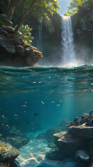 Wall Mural - painting of a waterfall with a waterfall in the background