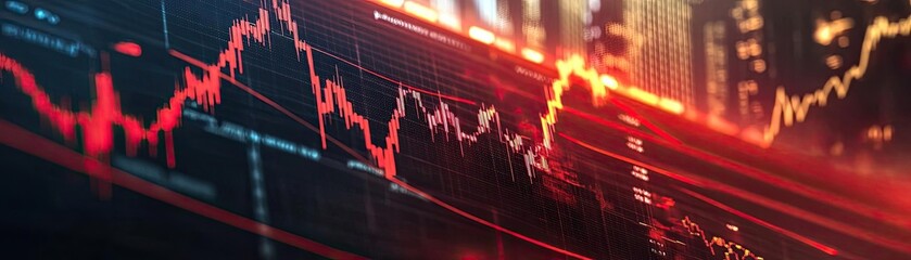 Poster - Dynamic stock market chart showing fluctuating trends and data in a vibrant color palette, reflecting financial analysis and trading.
