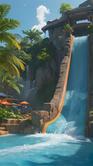 Wall Mural - a water slide going down a hill in a tropical setting