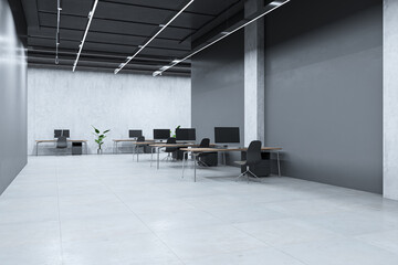 Poster - Contemporary coworking office interior with furniture and mock up place on wall. 3D Rendering.