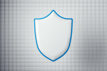 Poster - Empty white shield with mock up place on light background. Protection, antivirus and safety concept. 3D Rendering.