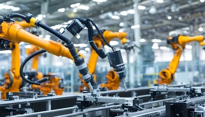 Advanced robotic arms in action within a high-tech industrial environment, highlighting the future of automation and modern machinery integration.