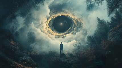 Poster - Surreal Dreamscape: A Man Gazes into the Cosmic Void