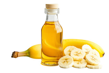 Poster - Bottle of banana vinegar with sliced bananas ,Isolated on transparent background