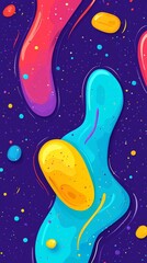 Poster - Colorful abstract shapes and patterns on a dark background creating a vibrant and artistic atmosphere suitable for digital design