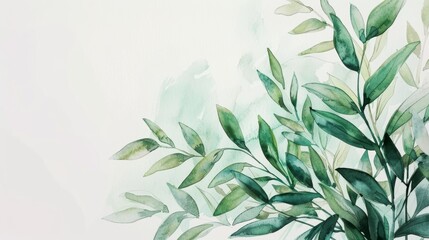 Beautiful watercolor painting featuring lush green leaves on a light background, ideal for nature-inspired projects and interior decoration.