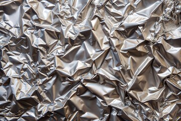 Wall Mural - Crumpled aluminum foil close-up highlighting metallic sheen and texture