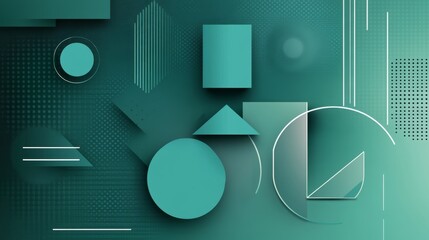 Poster - Geometric shapes and patterns in teal hues creating a modern abstract design for digital backgrounds and illustrations