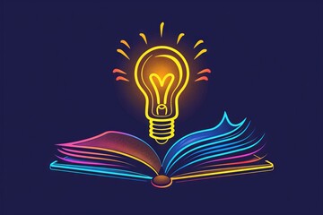 Poster - Stylized education logo with a light bulb and book.